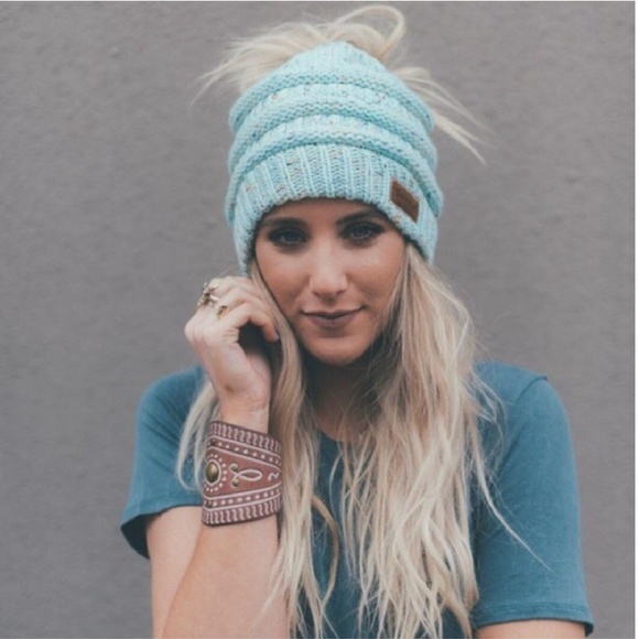 New Colors❗❗Messy Bun Speckled Beanies*Firm Price* - Picture 1 of 4